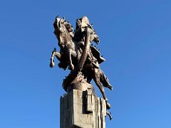 07C Statue of Manas on his magical horse, slaying a dragon, in front of Philarmonic Hall Bishkek Kyrgyzstan